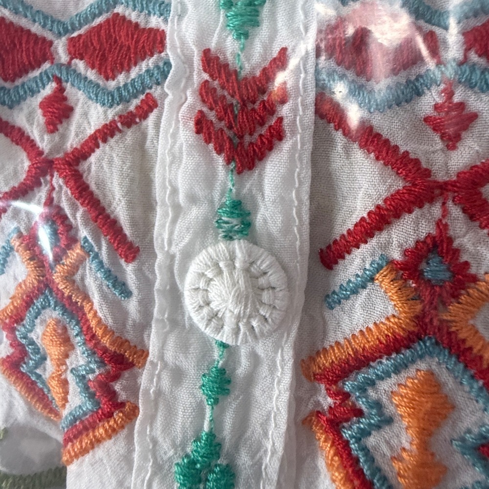 Johnny Was Womens Embroidered Silk Blouse White Boho Floral Split Neck Top L - Picture 10 of 11
